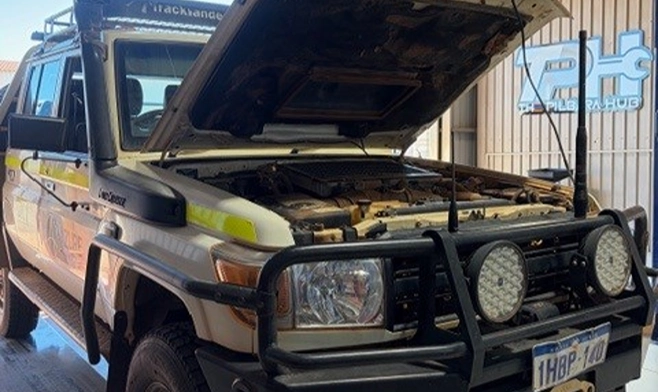 tph-lc70-service Toyota LandCruiser undergoing servicing in The Pilbara Hub workshop